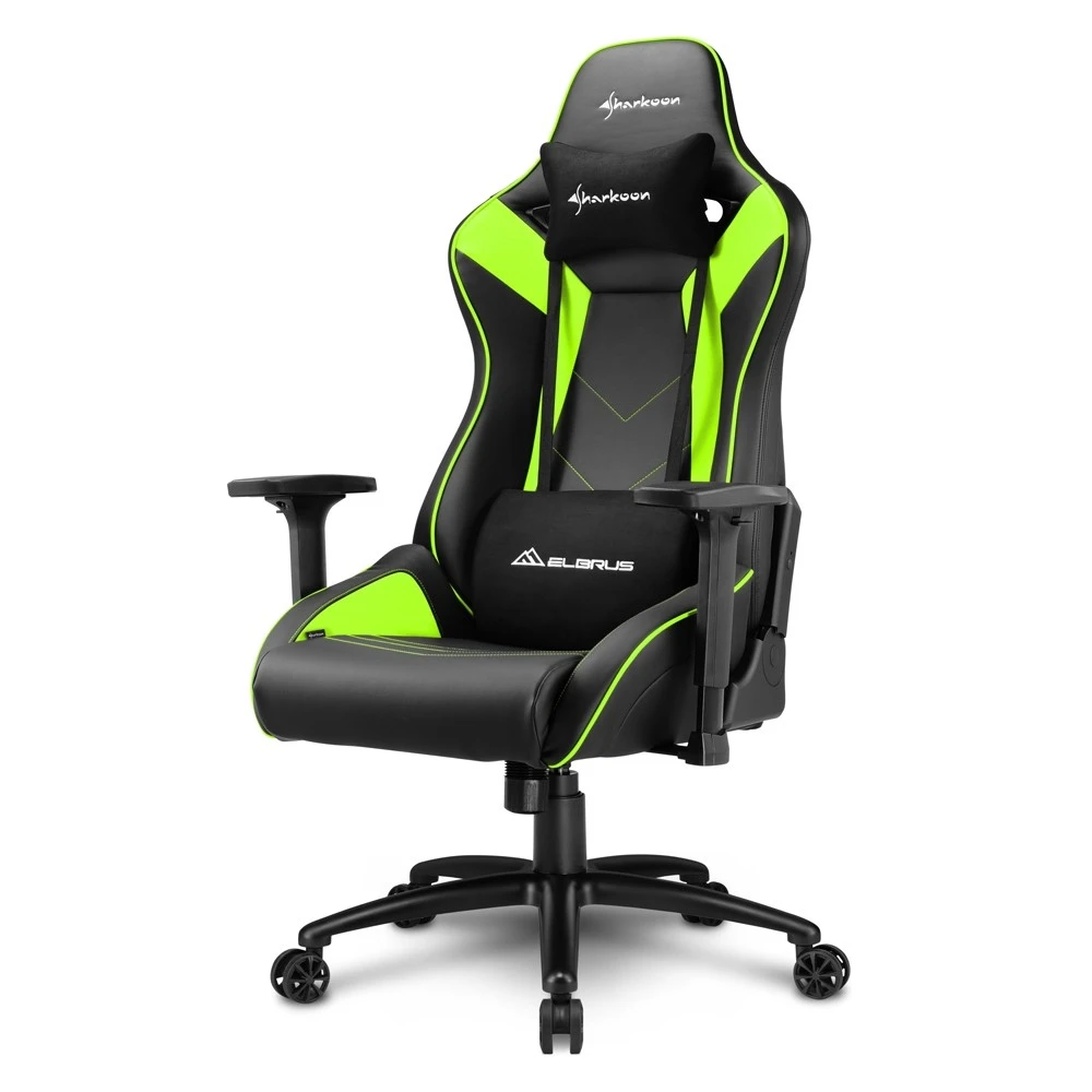 Игровое кресло Sharkoon Elbrus 3 Black/Green <Синтетическая кожа, Газлифт 4, подлокотник 3D> — 4