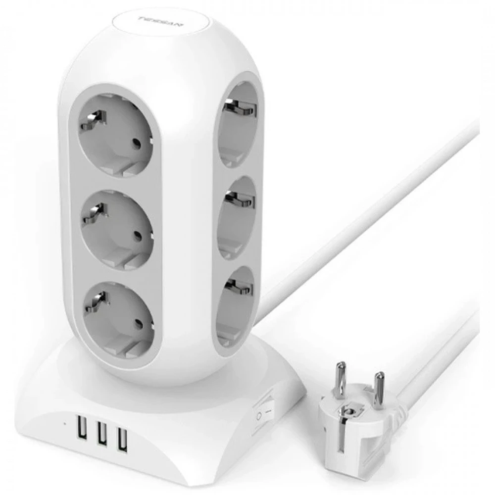 Сетевой фильтр Tessan TPS02-DE, 12 розеток, 3хUSB, 2м, Grey