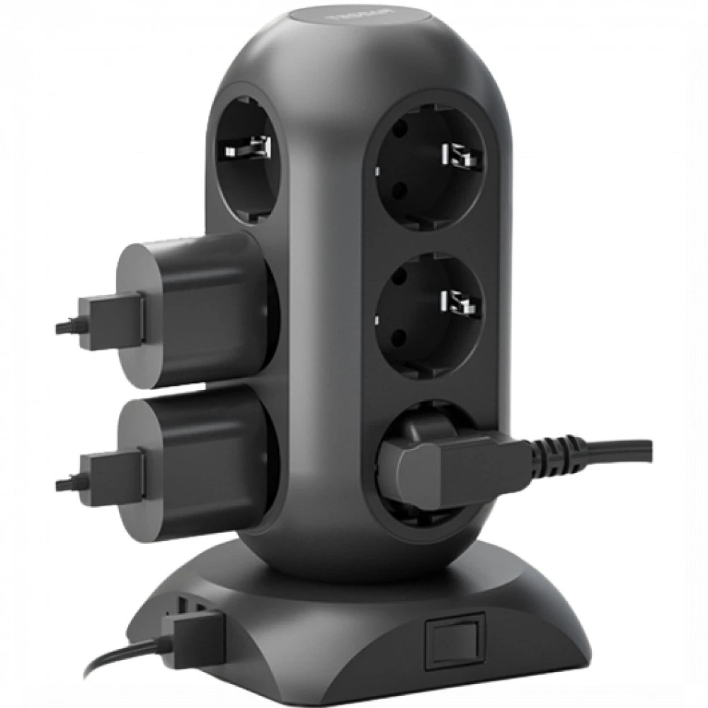 Сетевой фильтр Tessan TPS02-DE, 12 розеток, 3хUSB, 2м, Black