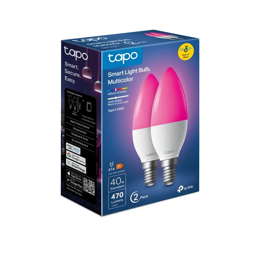 Умная лампа Tp-Link Tapo L430C, Wi-Fi, RGB, 2 шт — 2