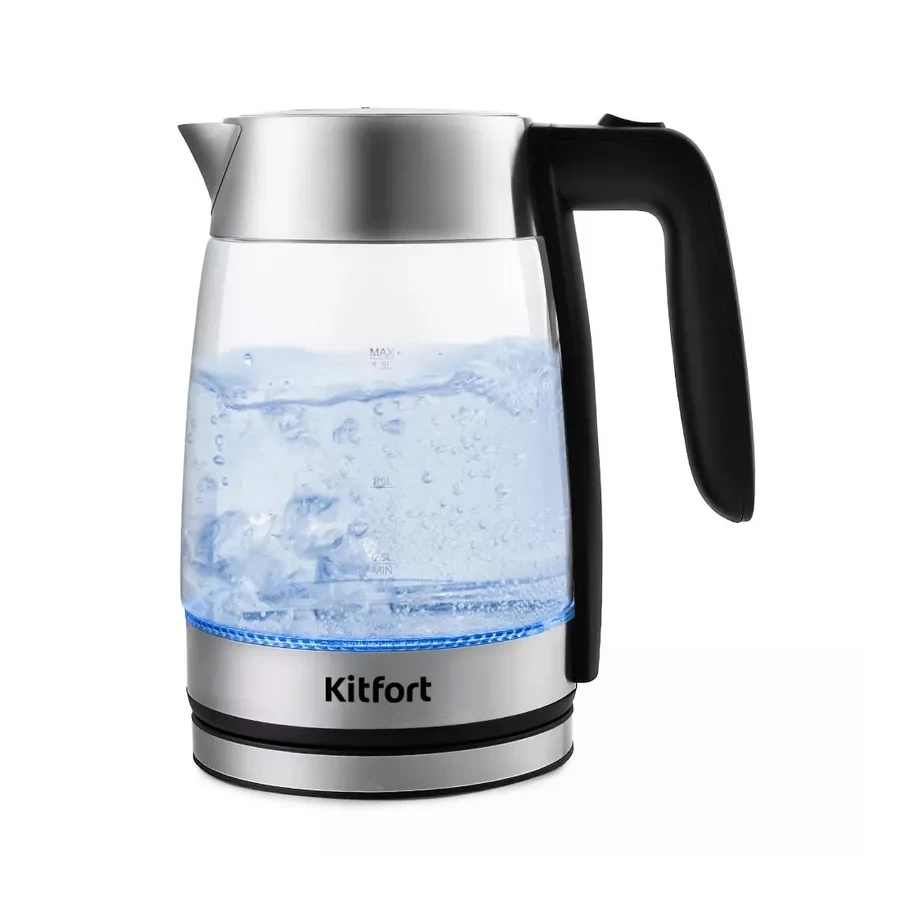 Чайник электрический Kitfort КТ-641, 1.8л, 2200W, стекло, серебристый
