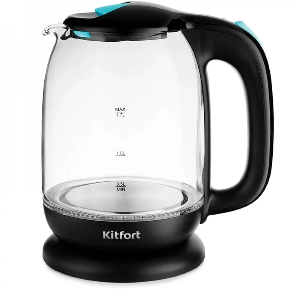 Чайник электрический Kitfort КТ-625-1, 1.7л, 2200W, стекло, голубой — 2