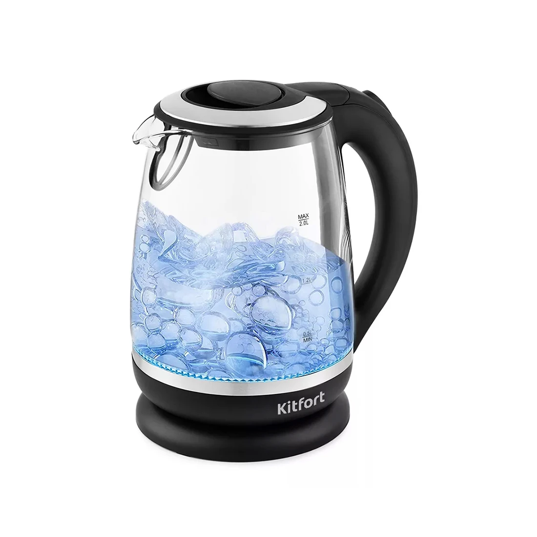 Чайник электрический Kitfort КТ-655, 1.7л, 2200W, стекло, чёрный