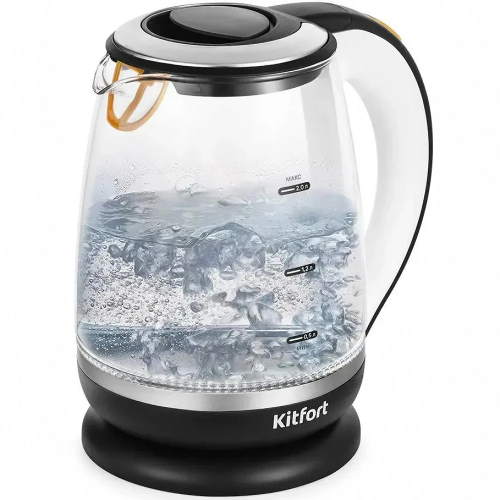 Чайник электрический Kitfort КТ-6199, 2л, 2200W, стекло, чёрный — 2