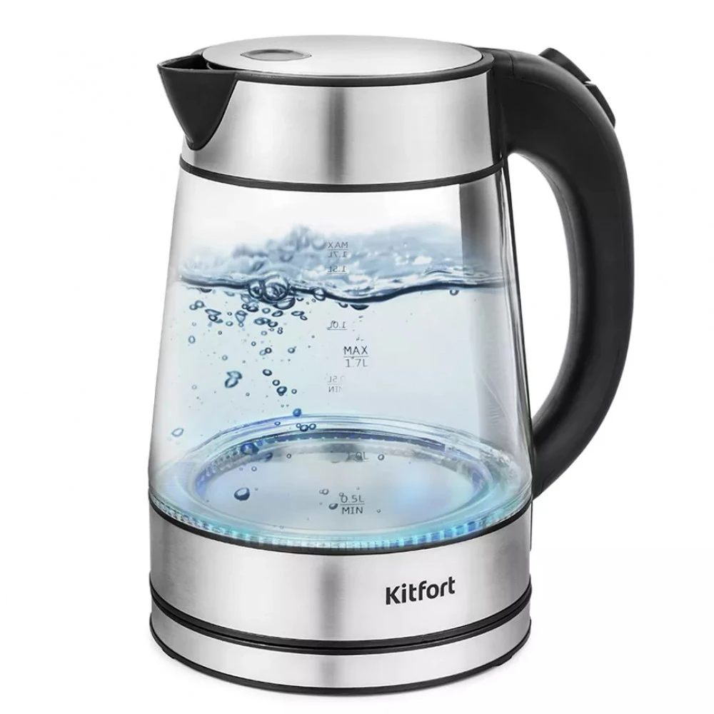 Чайник электрический Kitfort КТ-6105, 1.7л, 2200W, стекло, стальной — 3