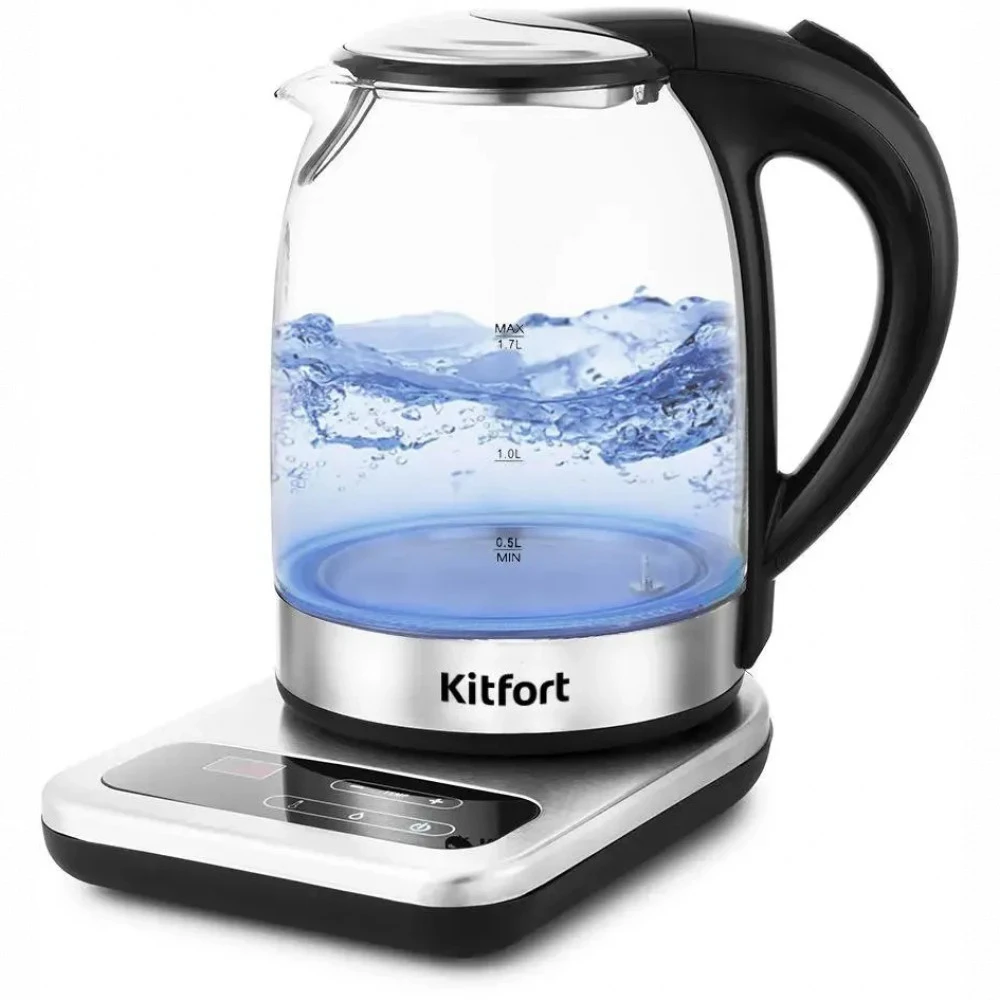 Чайник электрический Kitfort КТ-657, 1.7л, 2200W, режим 40-100°С, дисплей — 2