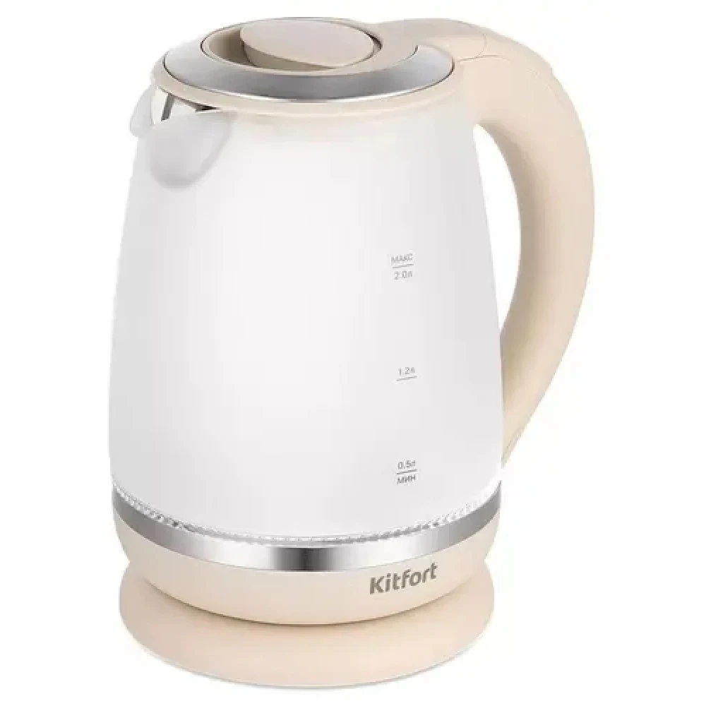 Чайник электрический Kitfort КТ-6601, 2л, 2200W, стекло, бежевый — 2