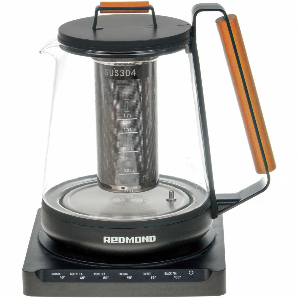 Чайник электрический Redmond RK-G1308D, 1.7л, 1500W, стекло, 6 режимов, чёрный — 4