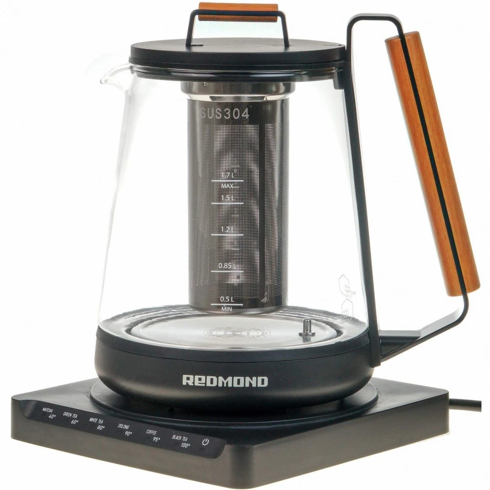 Чайник электрический Redmond RK-G1308D, 1.7л, 1500W, стекло, 6 режимов, чёрный — 5