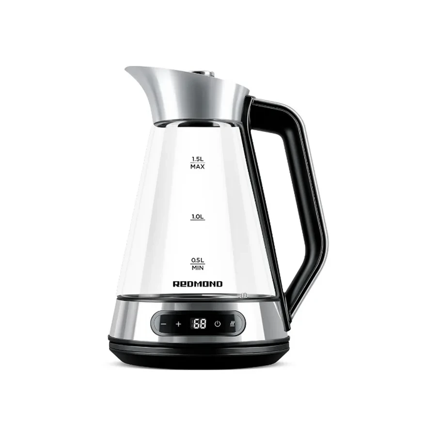 Чайник электрический Redmond KG222, 1.5л, 2200W, стекло, 5 режимов, стальной