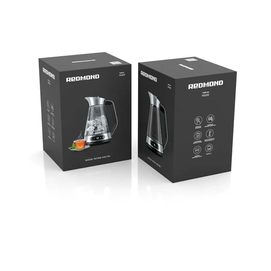 Чайник электрический Redmond KG222, 1.5л, 2200W, стекло, 5 режимов, стальной — 3