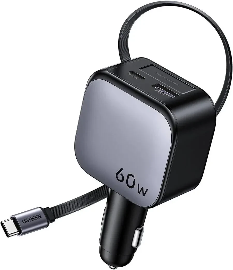 Автомобильное ЗУ Ugreen EC602  60W 1C1A  Fast Car Charger with Retractable Cable, 55212B — 2