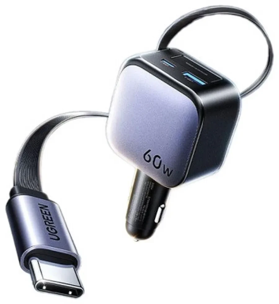Автомобильное ЗУ Ugreen EC602  60W 1C1A  Fast Car Charger with Retractable Cable, 55212B — 3