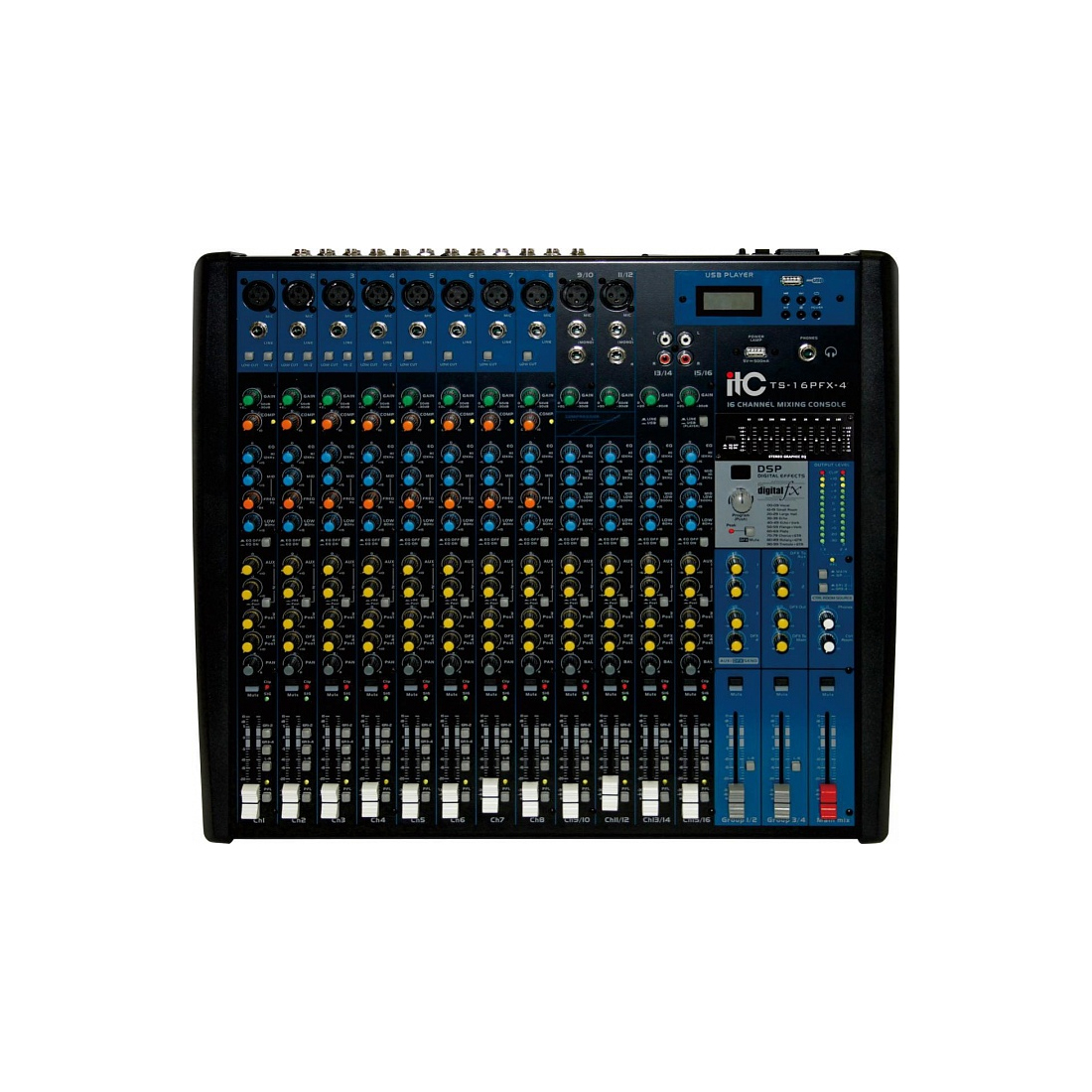 Микшер ITC TS-16PFX-4, 16-каналов, 4 выхода, MP3